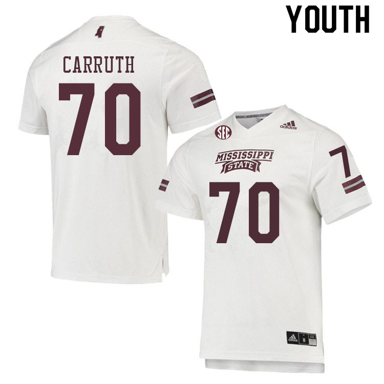 Youth #70 Hastings Carruth Mississippi State Bulldogs College Football Jerseys Sale-White - Click Image to Close